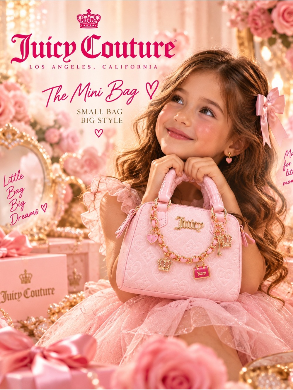 Juicy Couture Girls' Pink Mini Satchel with Gold Chain Charm
